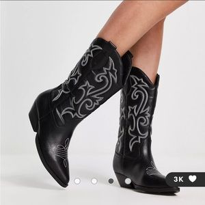 ASOS DESIGN And flat western knee boots in black